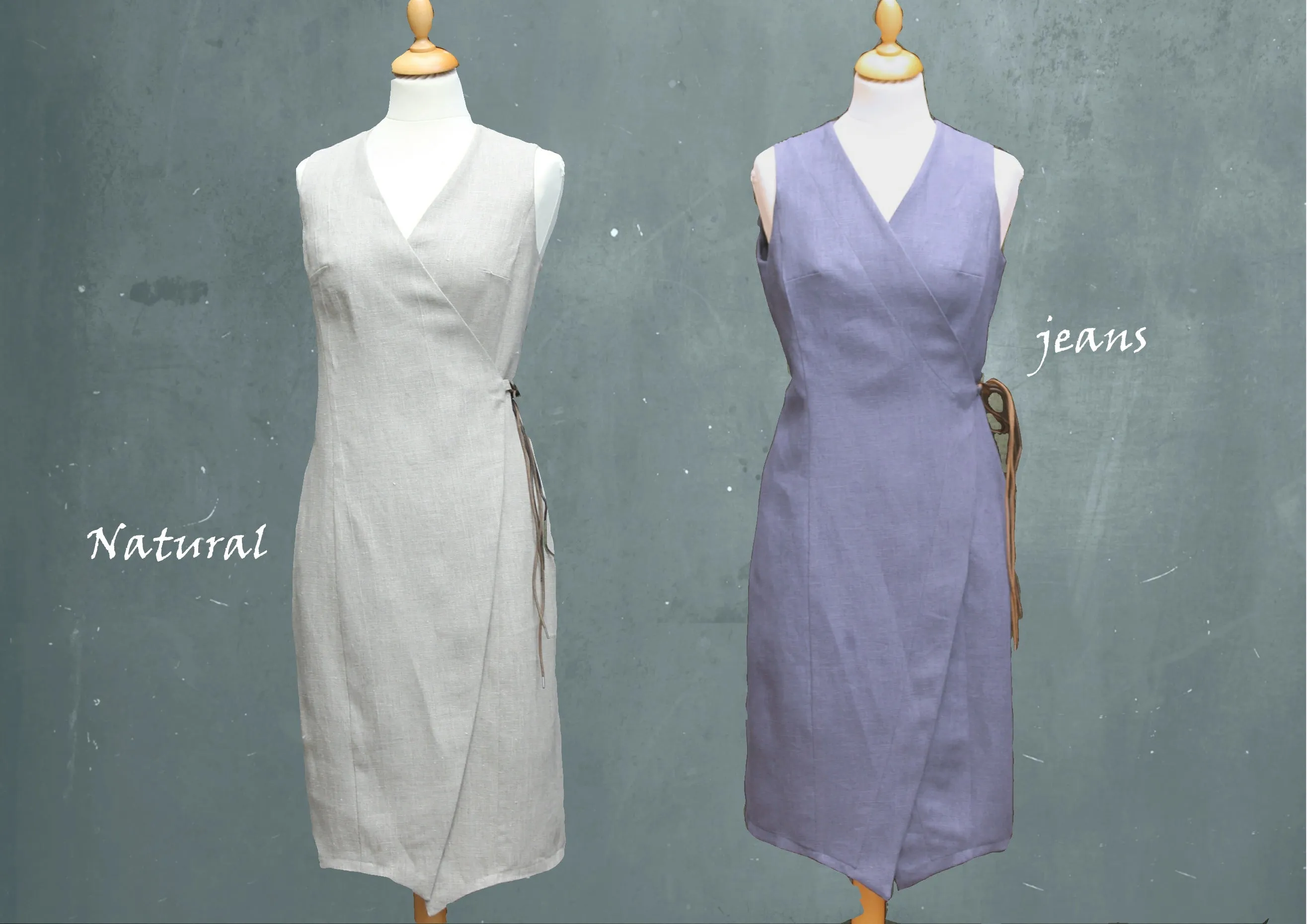 overslag jurkje van biologische linnen / linen wrap dress made of organic linen
