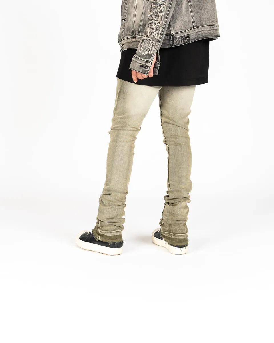 PHEELINGS ECHOED EMOTIONS FLARE STACK DENIM (OLIVE/SAND)
