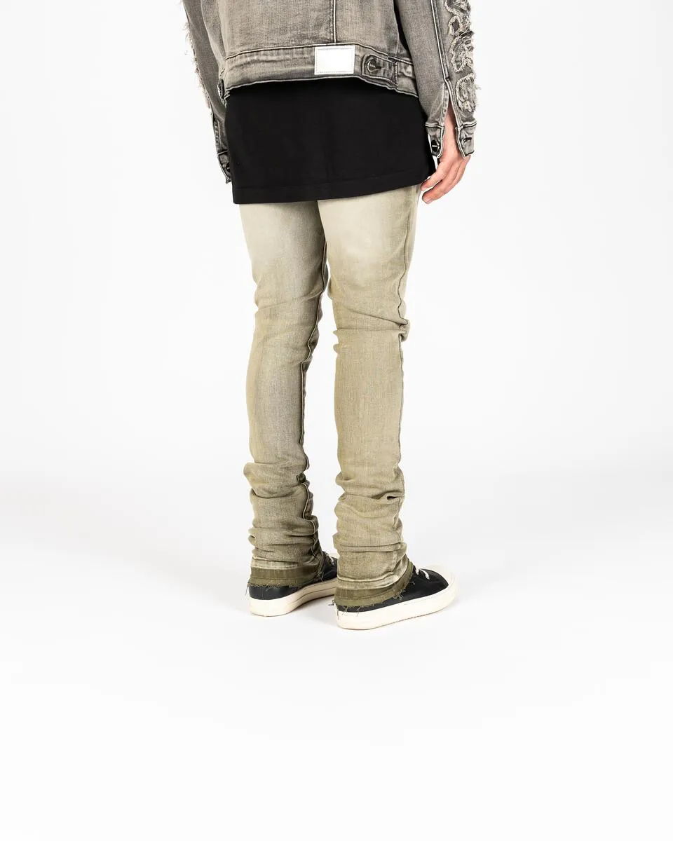 PHEELINGS ECHOED EMOTIONS FLARE STACK DENIM (OLIVE/SAND)