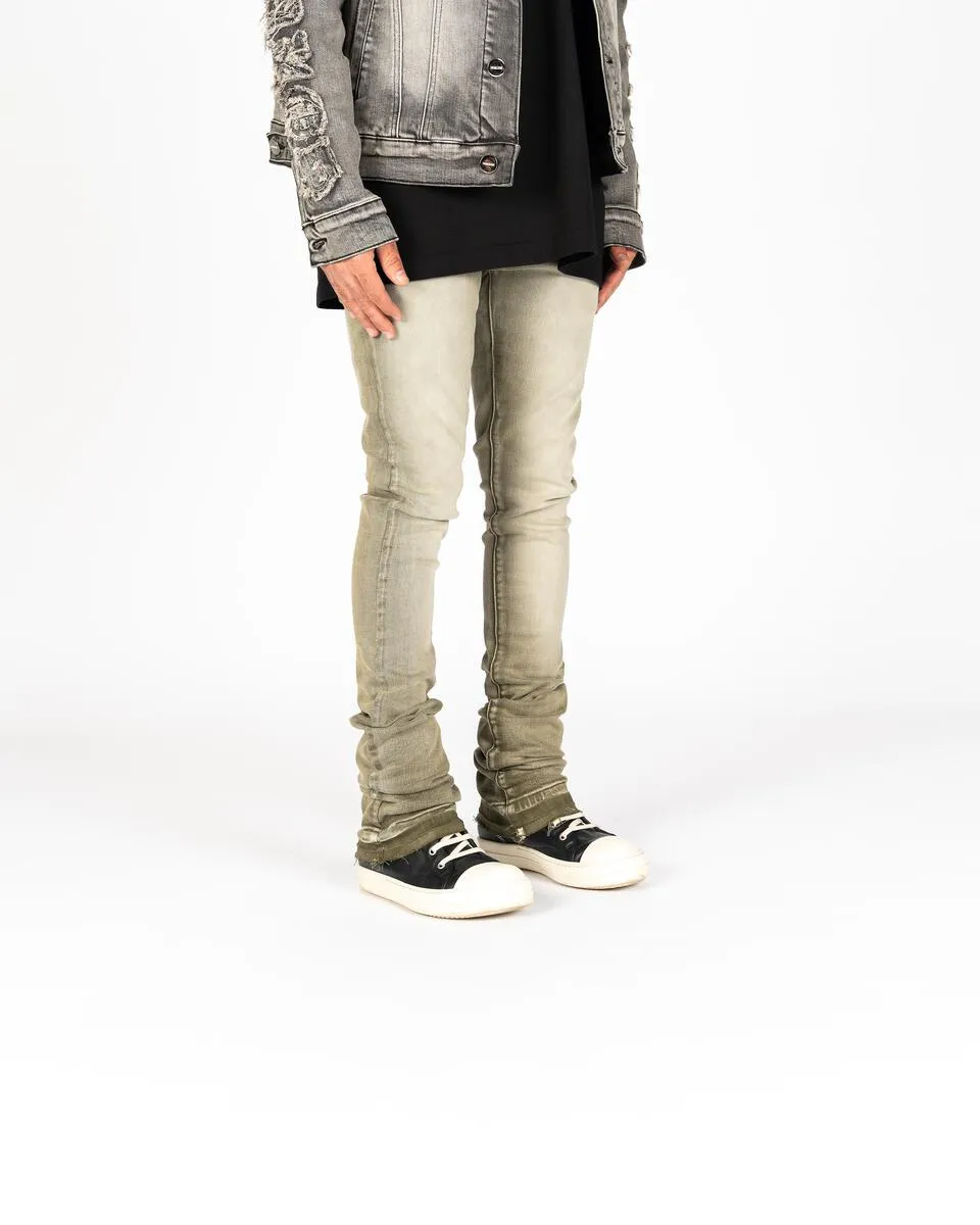 PHEELINGS ECHOED EMOTIONS FLARE STACK DENIM (OLIVE/SAND)