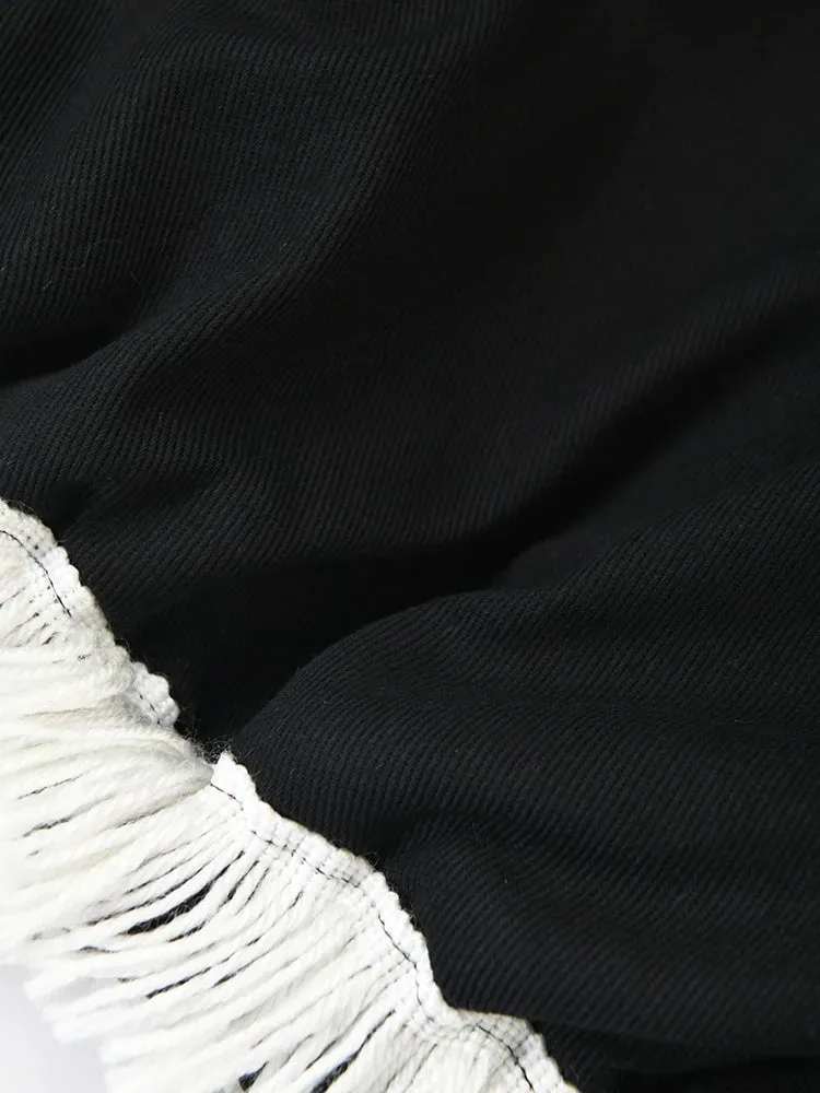 Pre Order:  Tassel Spliced Black Leather Jacket
