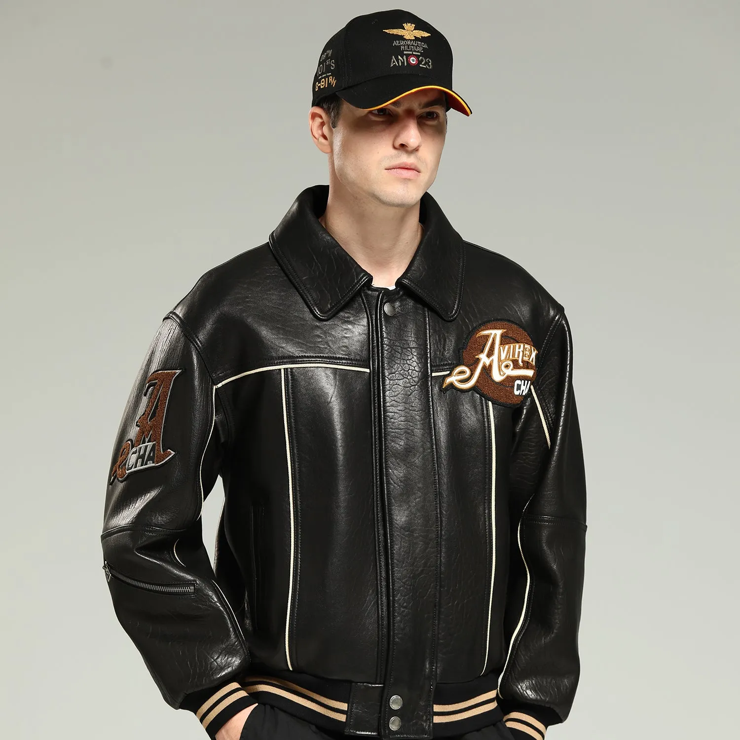 Sheepskin text embroidered jacket