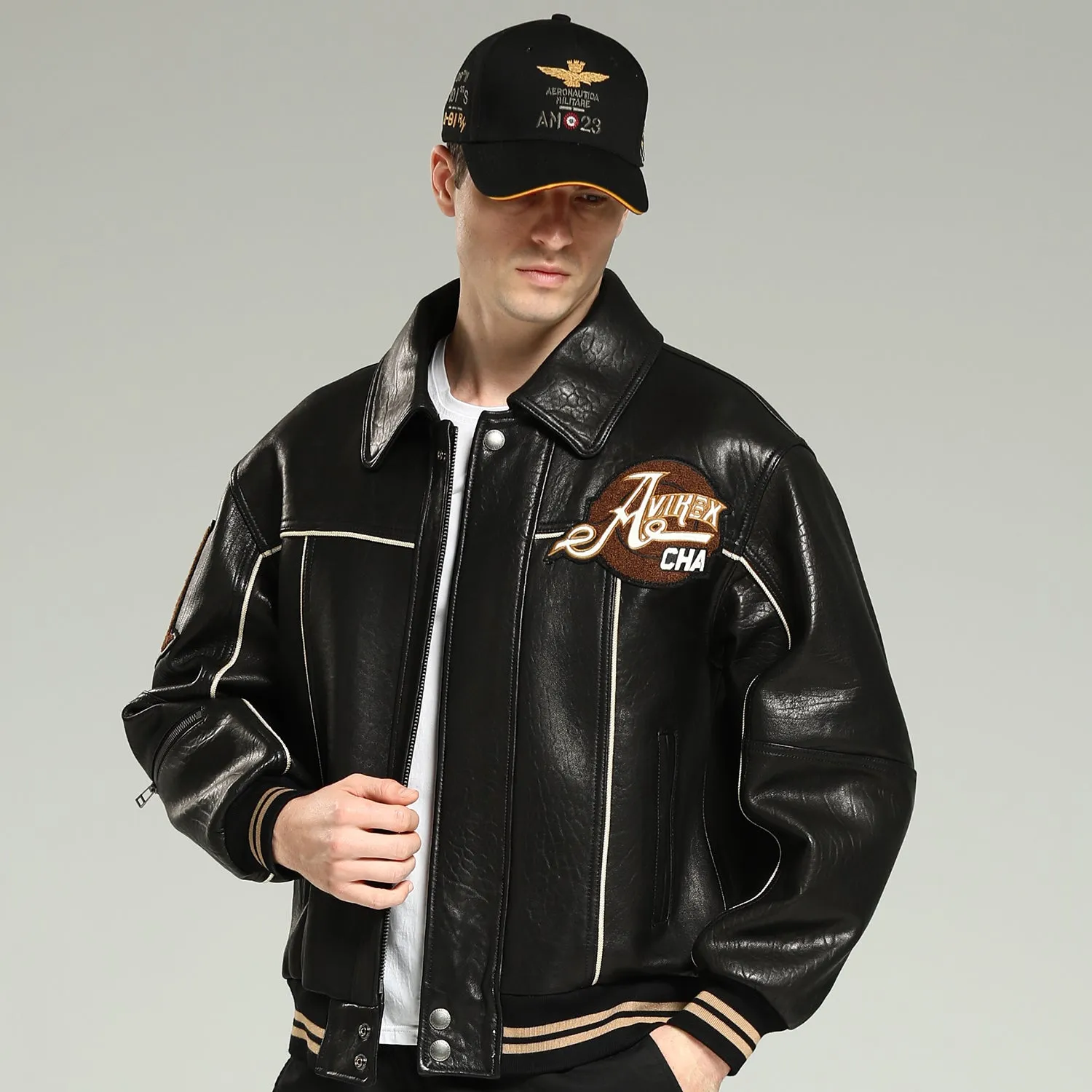 Sheepskin text embroidered jacket