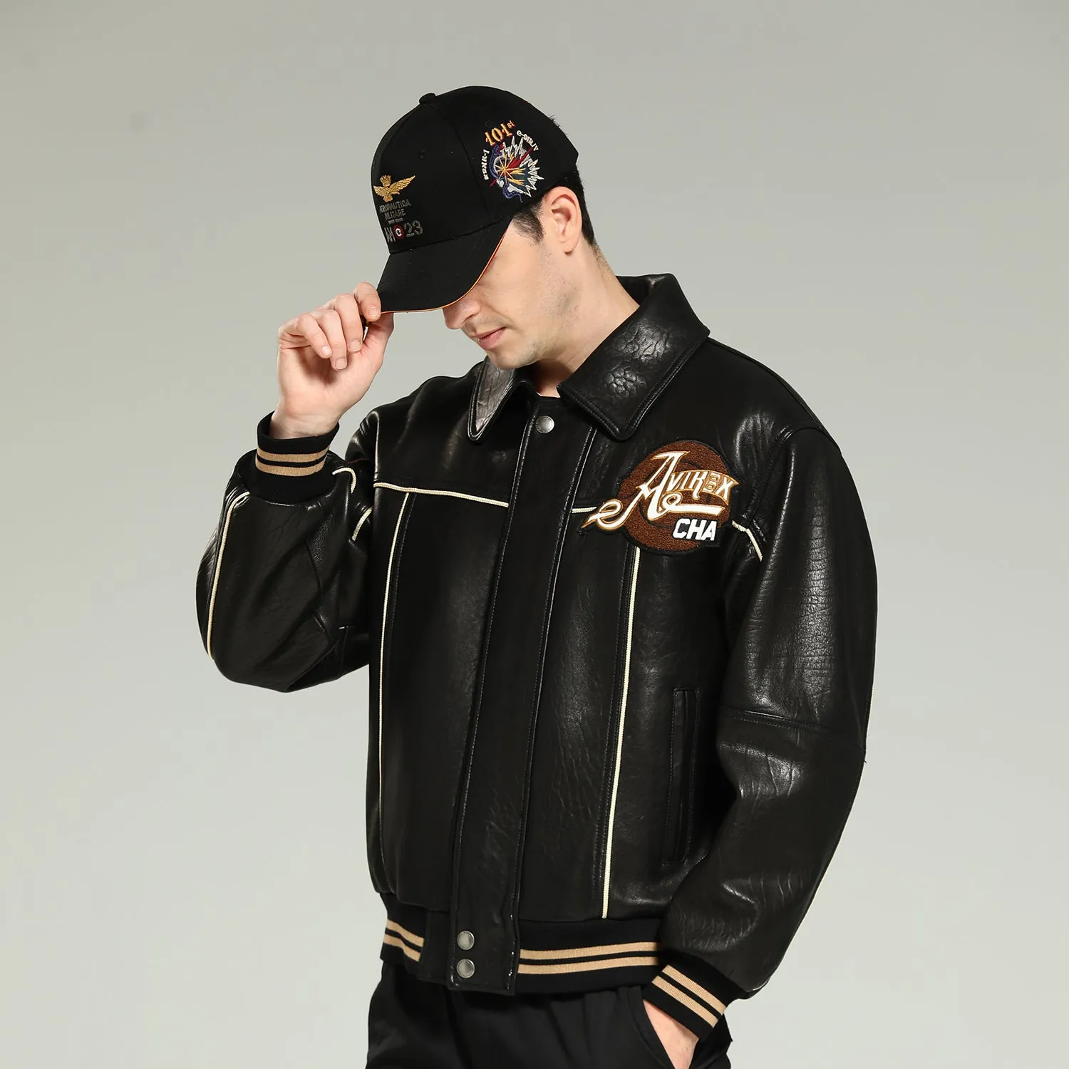 Sheepskin text embroidered jacket