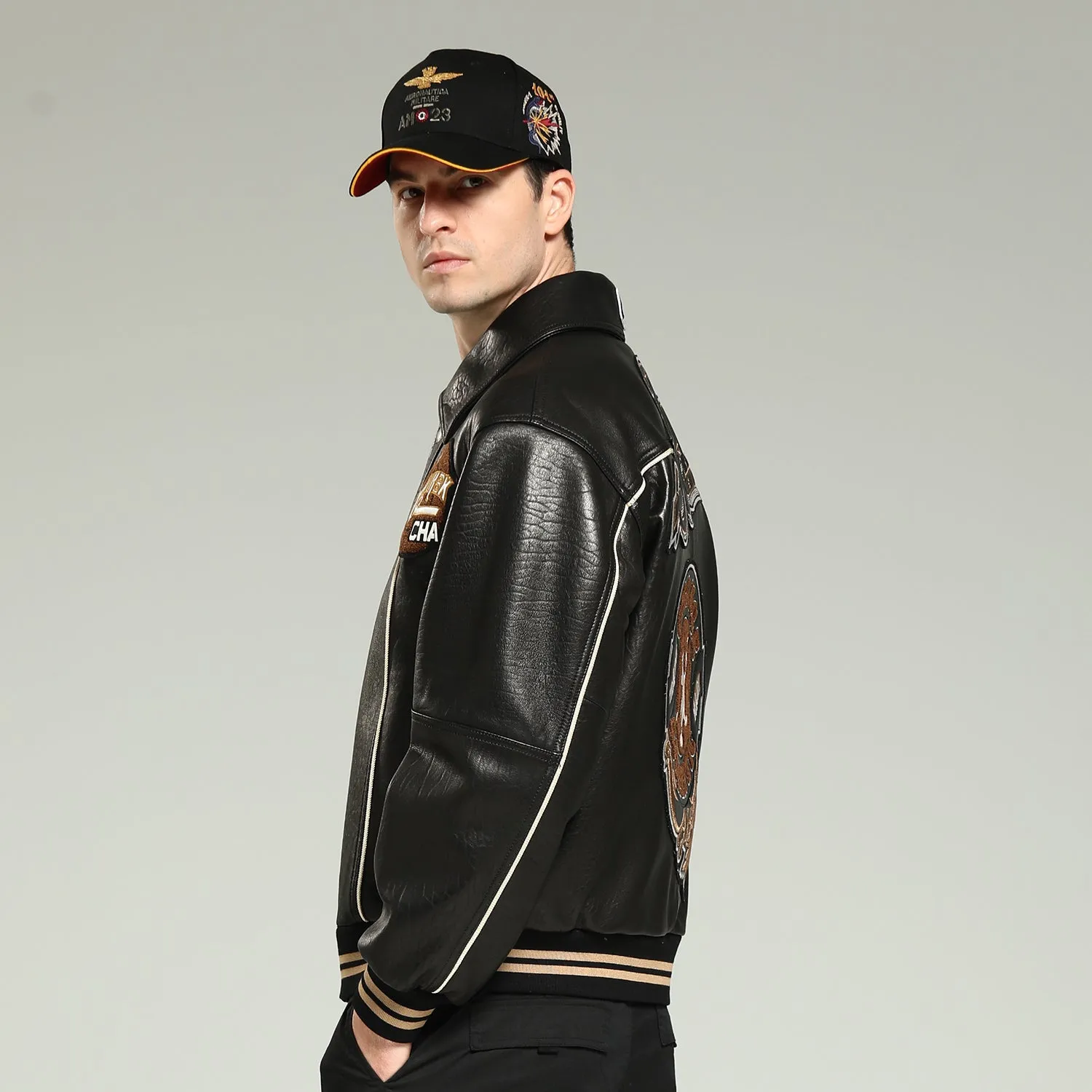 Sheepskin text embroidered jacket