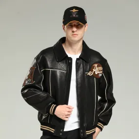 Sheepskin text embroidered jacket