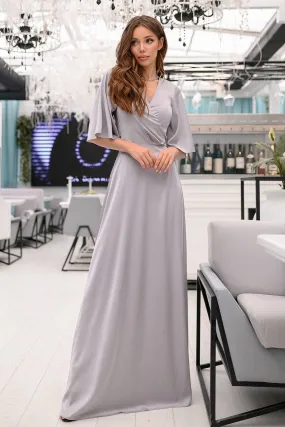 Silver Silk Wrap Maxi Dress
