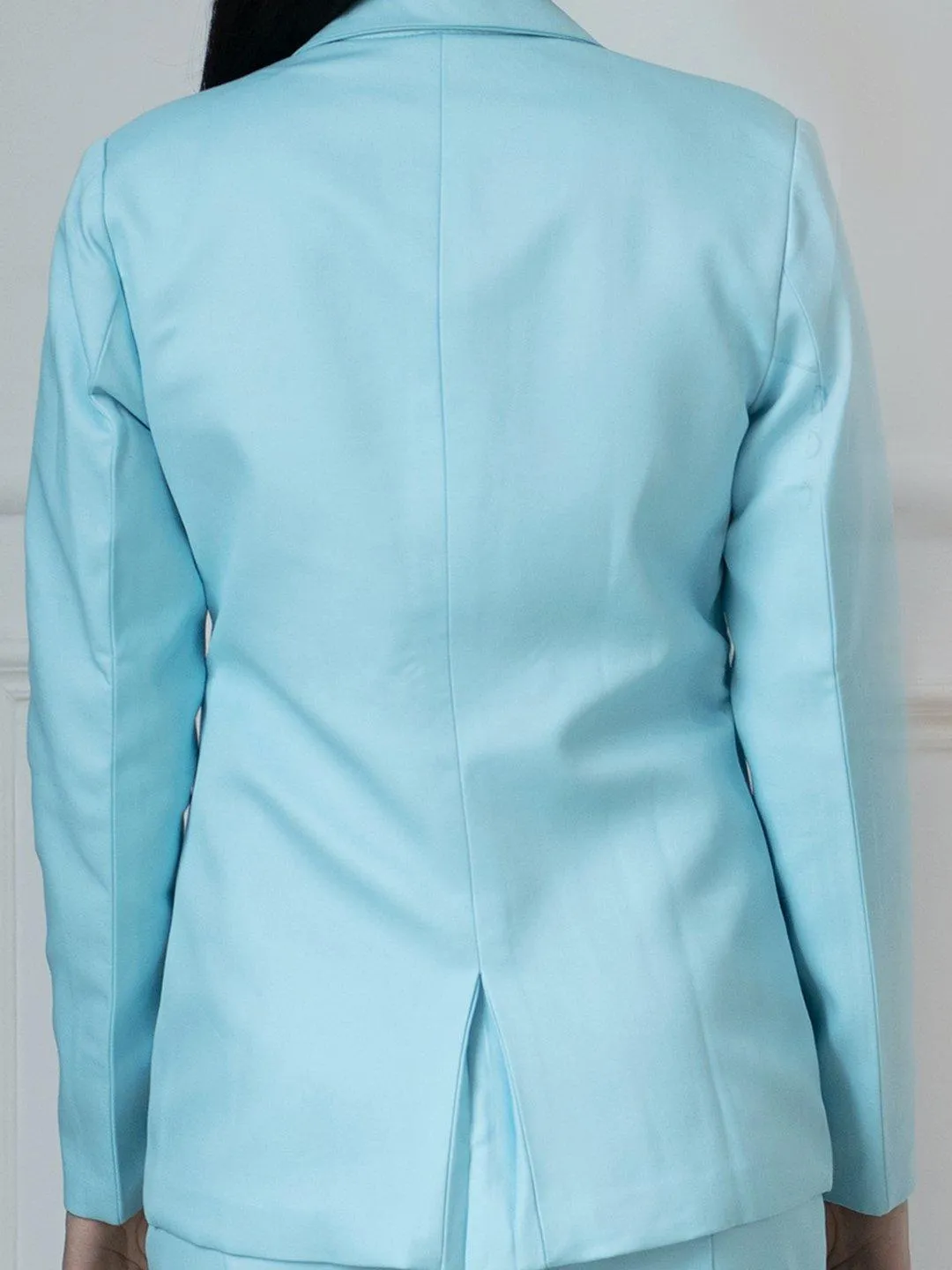 Sky Blue Polyester Poly-Viscose Blazer