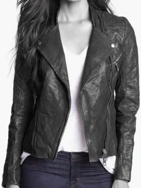 Stylish Women's Black Leather Jacket, Women Biker Fashion Leather Jacket