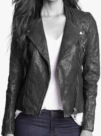 Stylish Women's Black Leather Jacket, Women Biker Fashion Leather Jacket