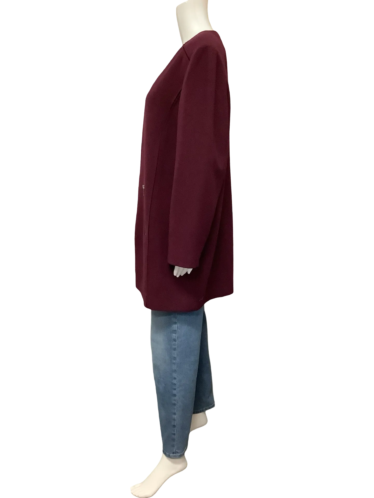 Tahari Jacket Midi Length Maroon Size: 14W
