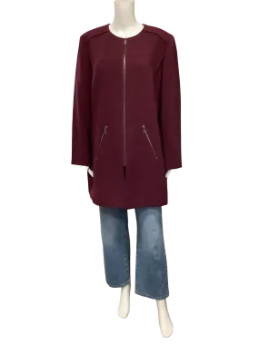 Tahari Jacket Midi Length Maroon Size: 14W