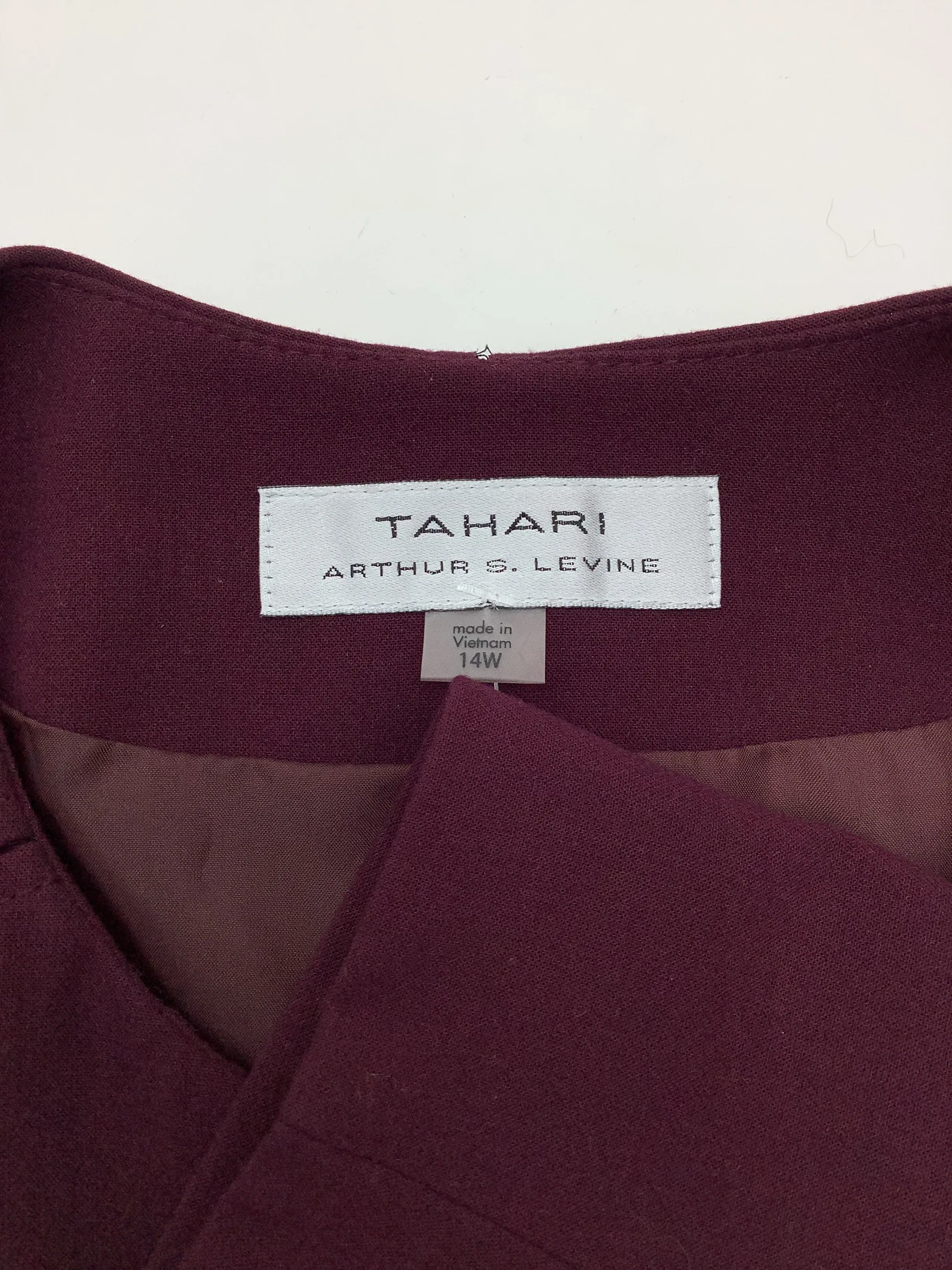 Tahari Jacket Midi Length Maroon Size: 14W