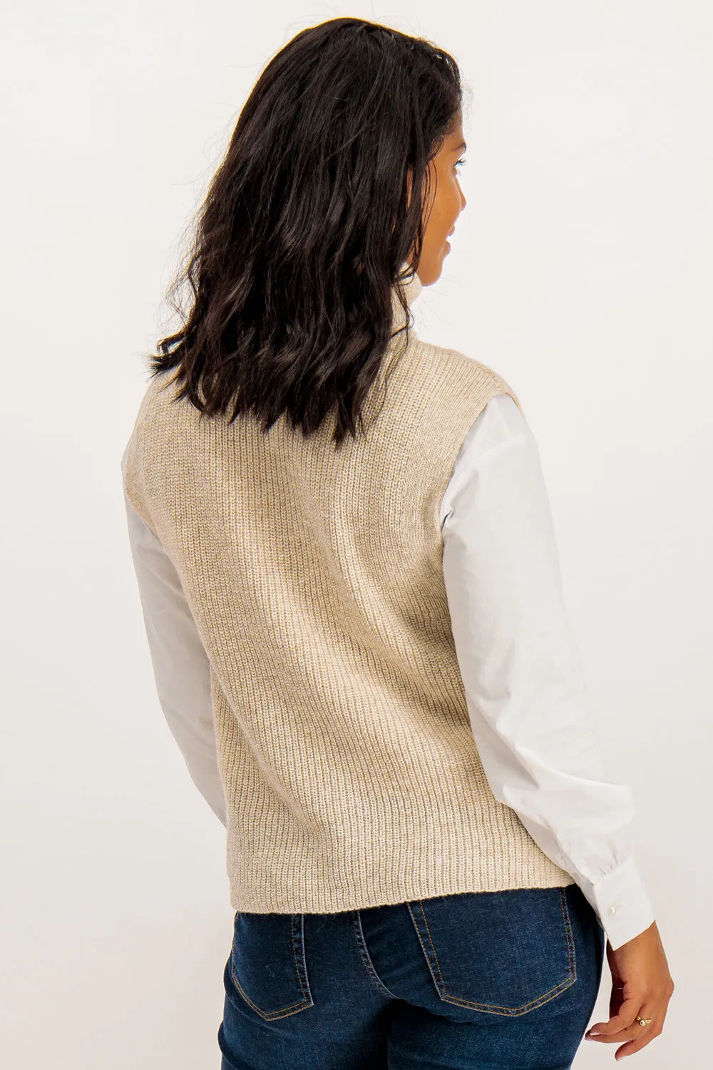 Tia High Neck Stone Zip Knitted Vest