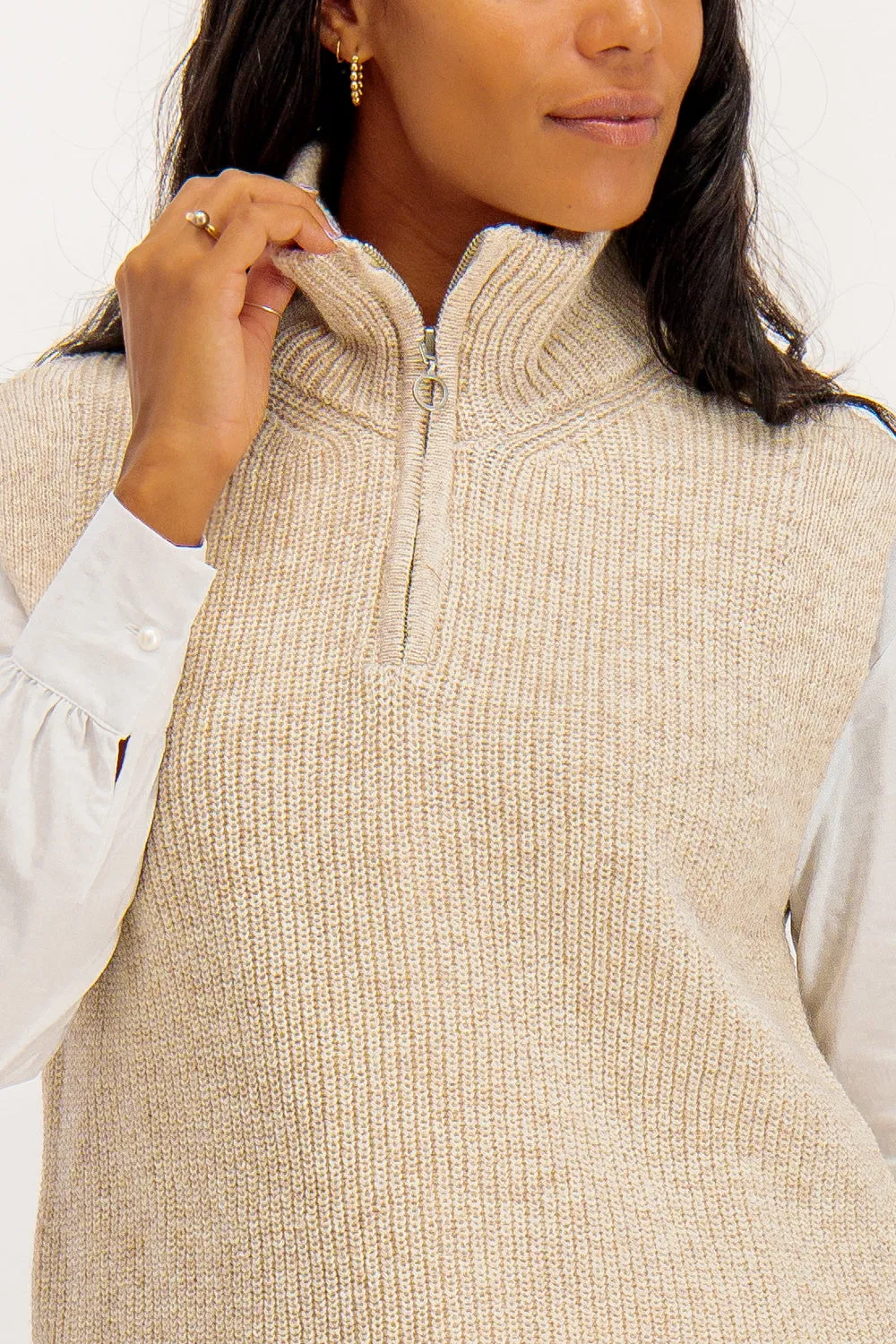 Tia High Neck Stone Zip Knitted Vest