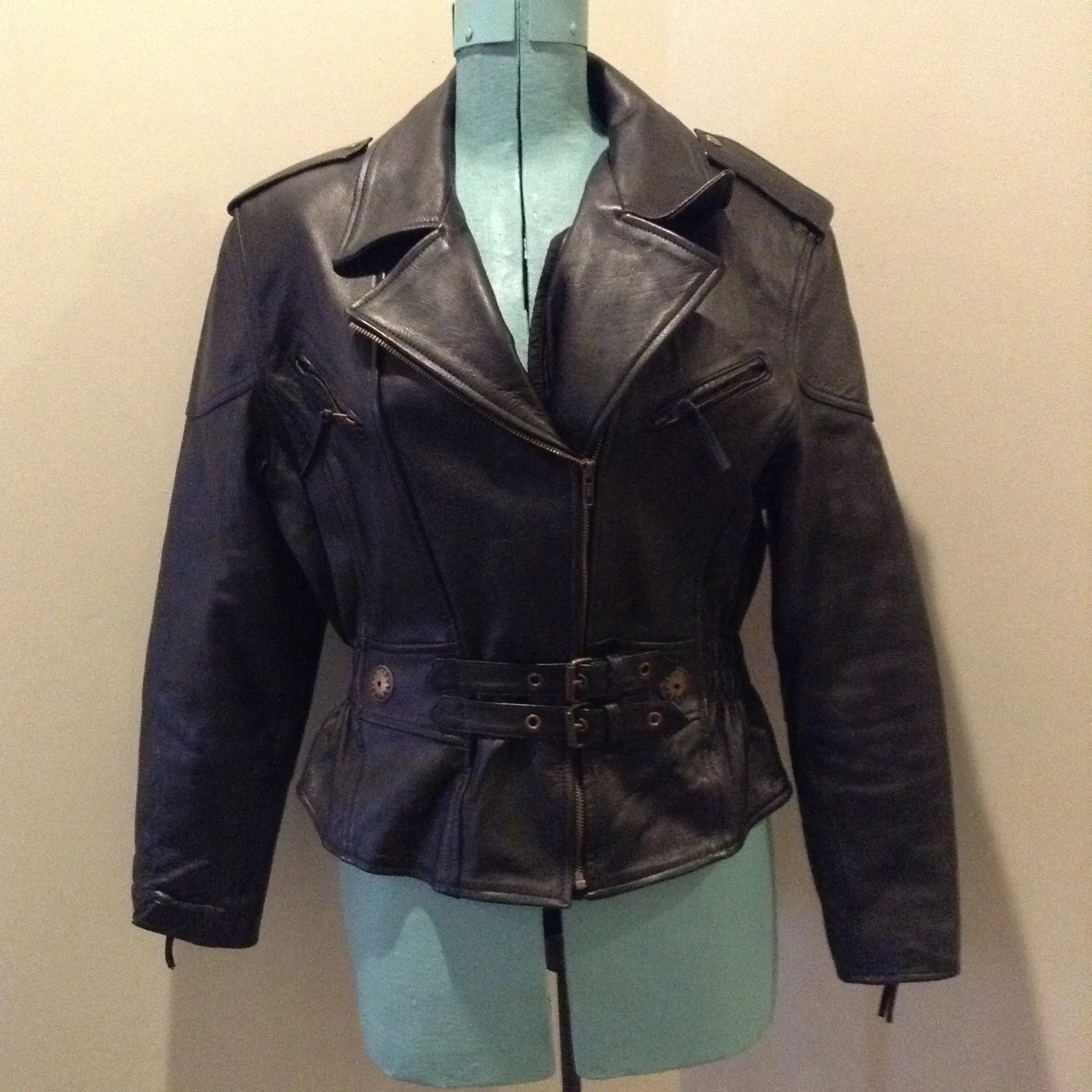 Vintage Black Leather Moto Jacket