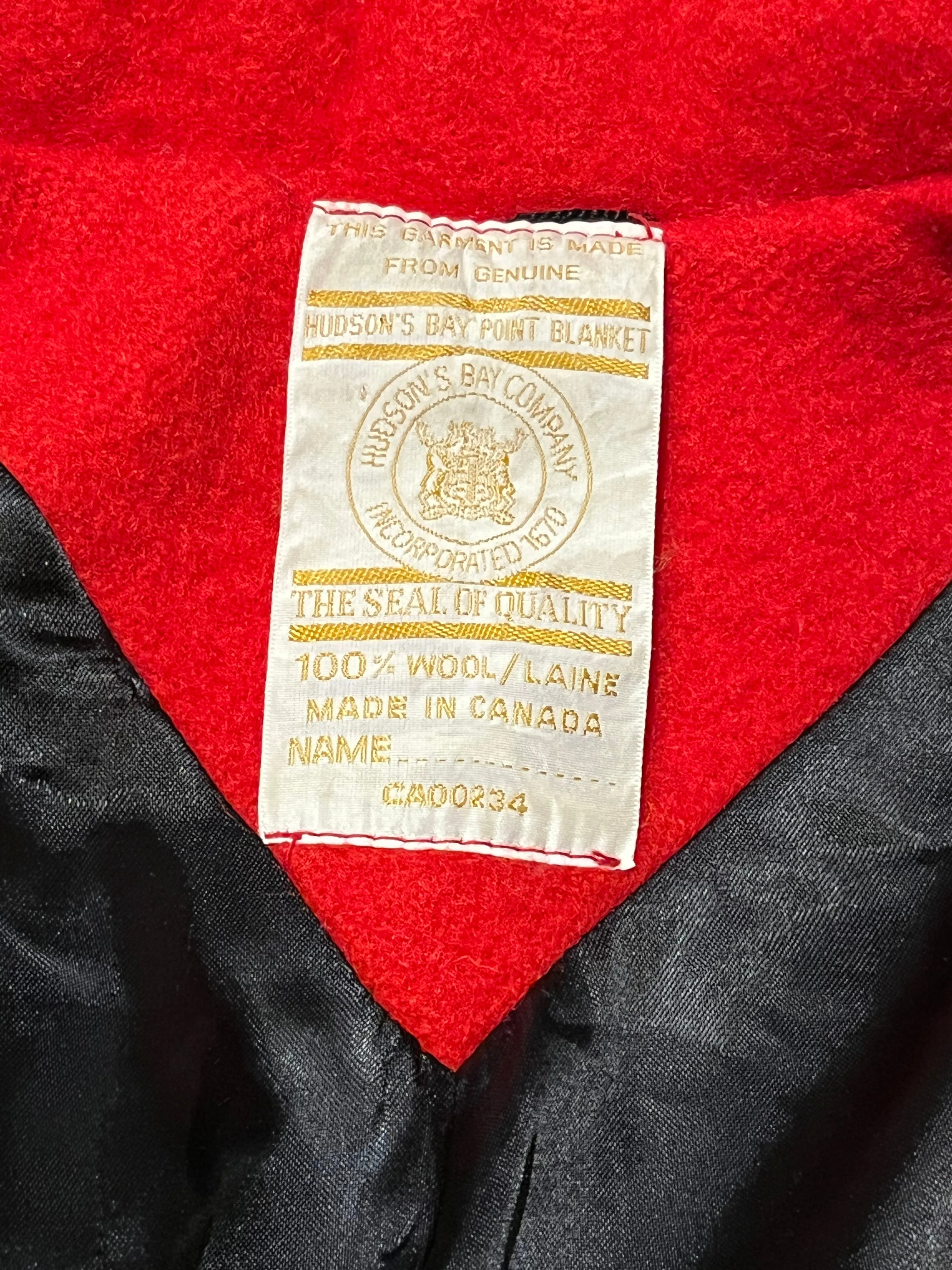Vintage Hudson's Bay Company Red and Black Point Blanket Wool Coat, Made in Canada, Chest 38” SOLD
