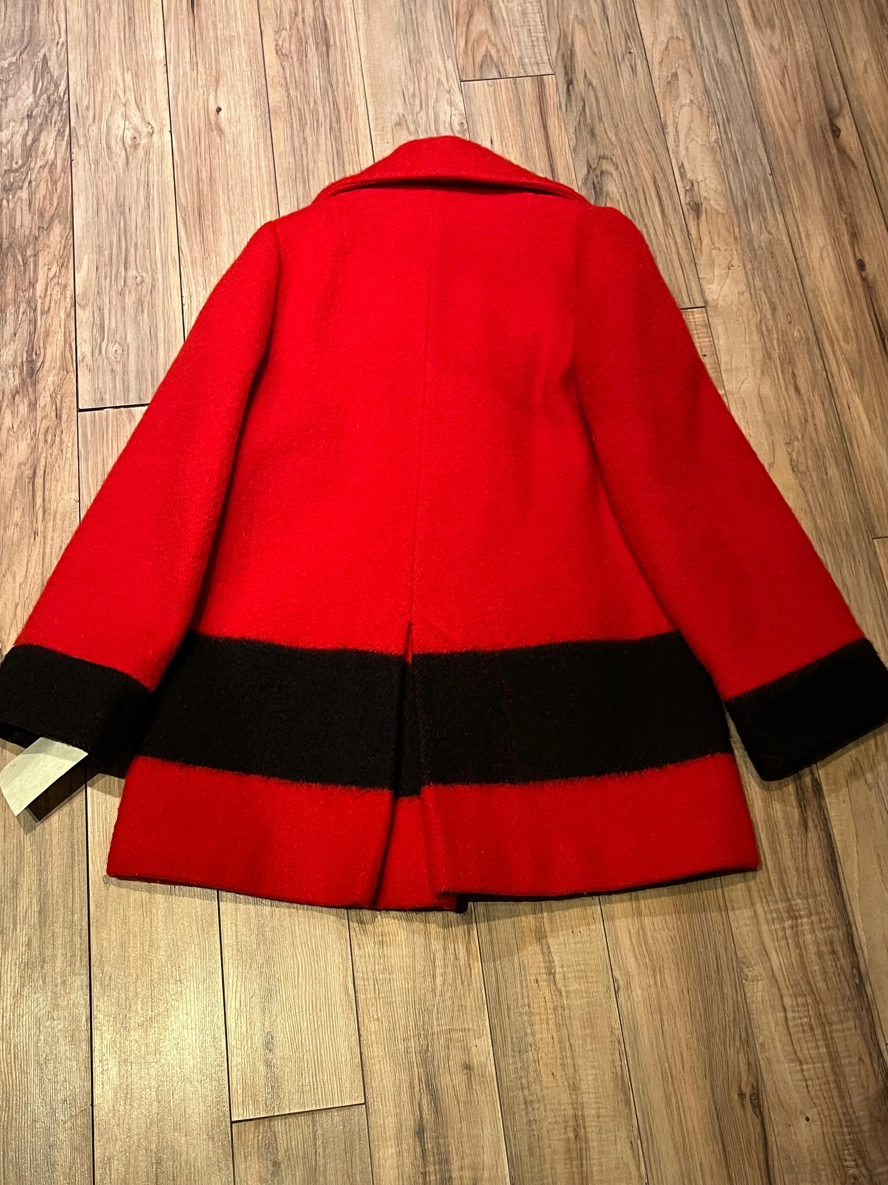 Vintage Hudson's Bay Company Red and Black Point Blanket Wool Coat, Made in Canada, Chest 38” SOLD