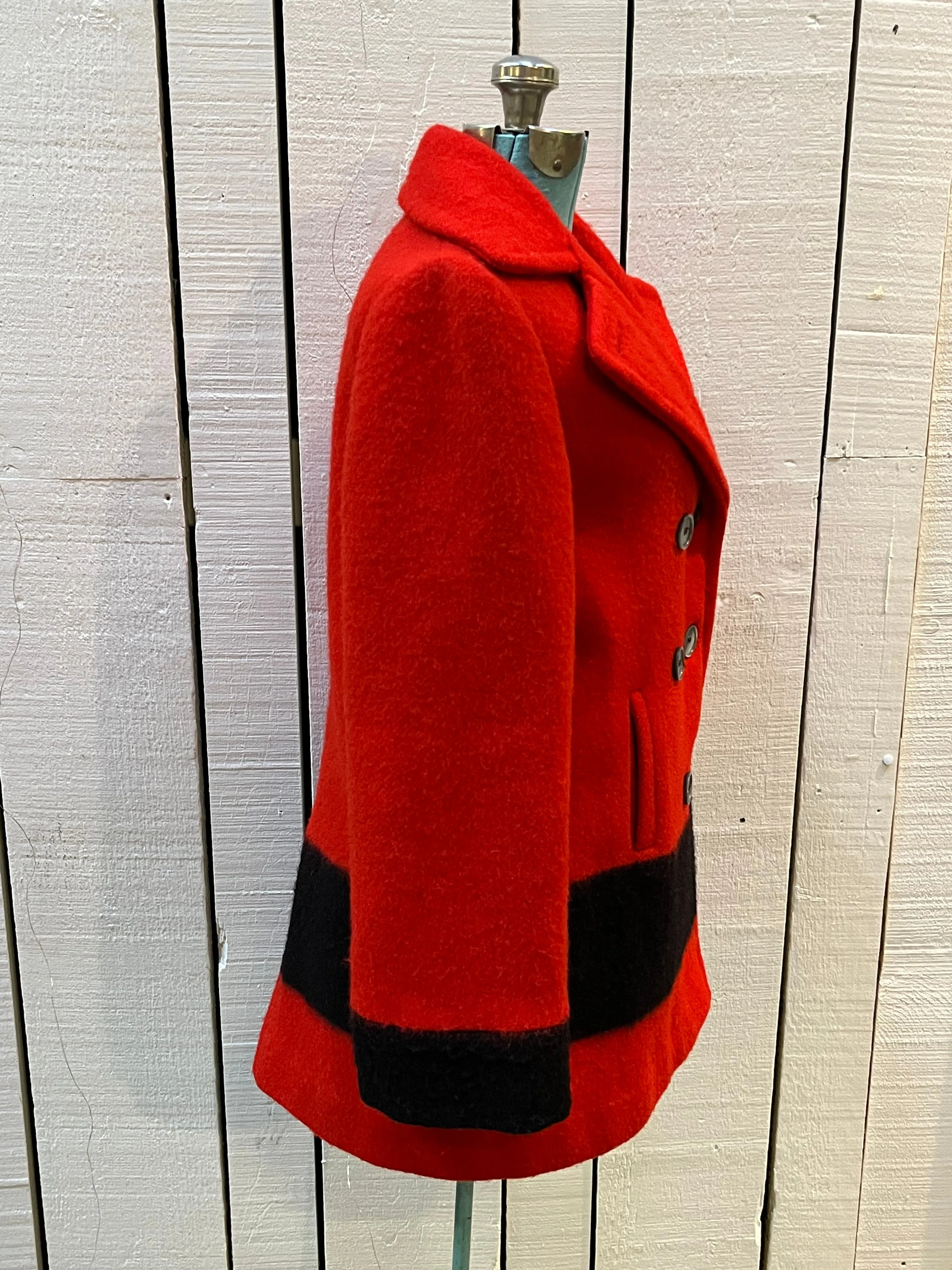 Vintage Hudson's Bay Company Red and Black Point Blanket Wool Coat, Made in Canada, Chest 38” SOLD