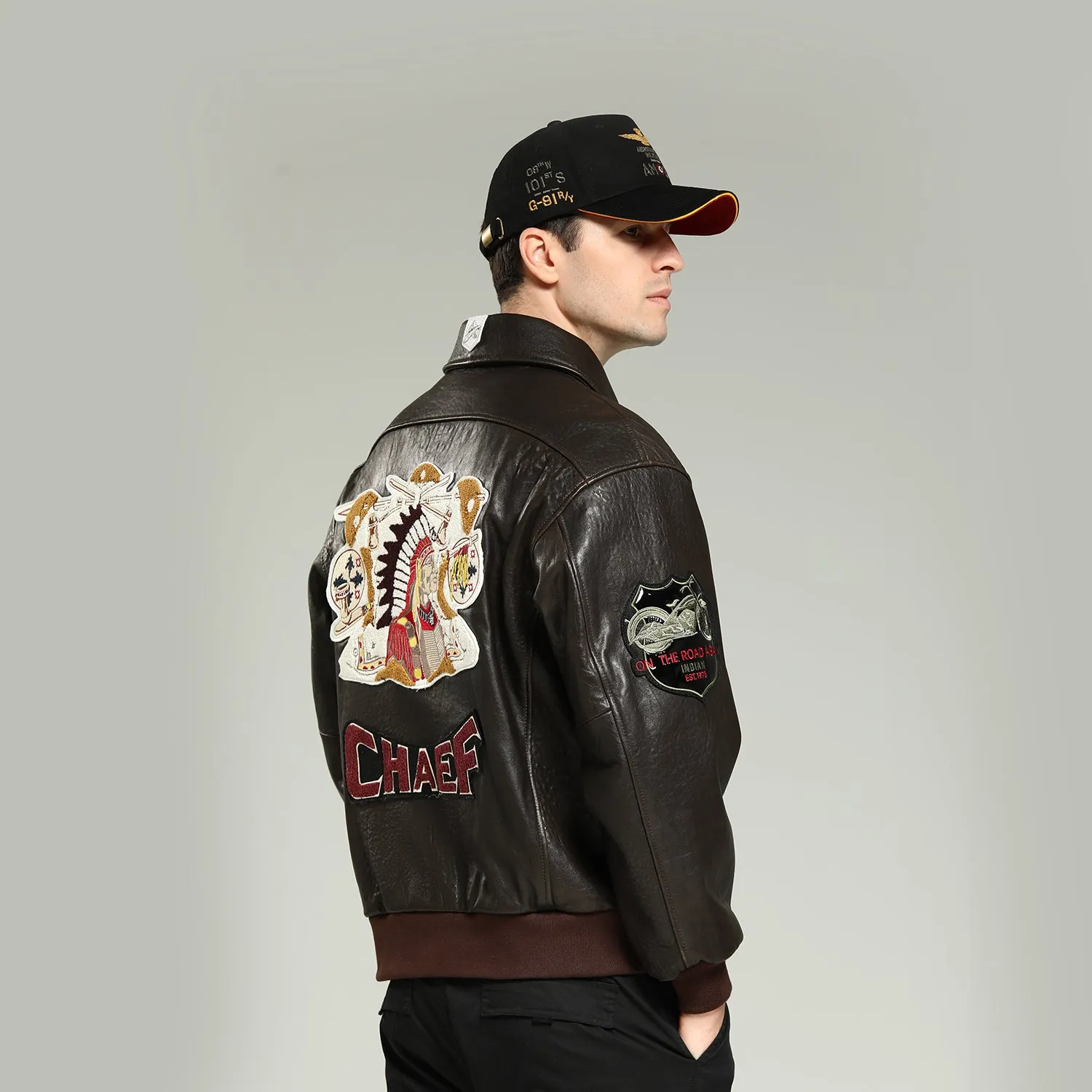 Vintage Indian Men Black Leather Motorcycle Jacket